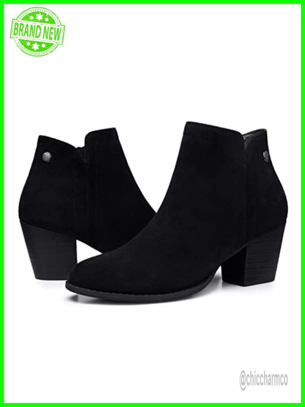 Womens Ankle Boots Chunky Low Block Heel Almond Toe Suede Booties